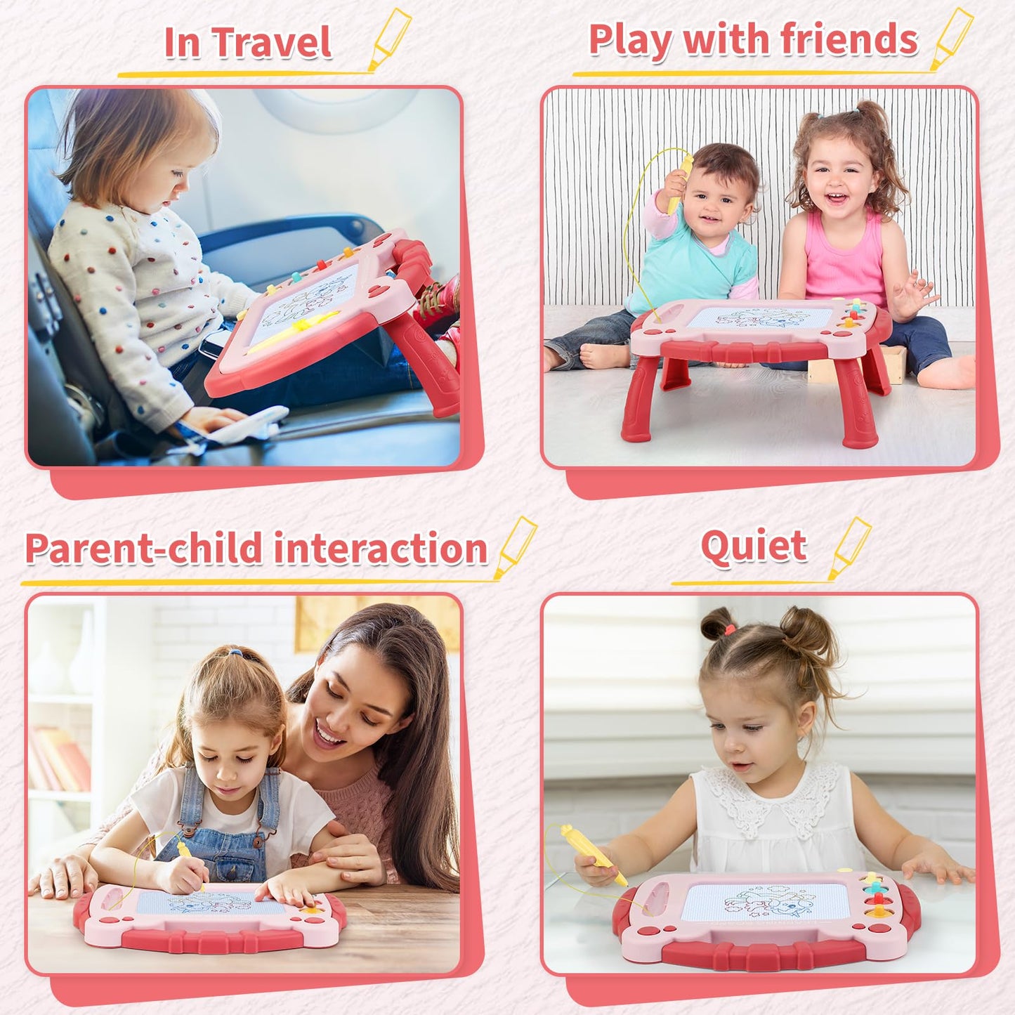HCFJEH Magnetic Drawing Board, Sketch Doodle Board Pad Toy, Educational Learning Toys for Toddlers 3, Learning Toys for Baby Kids Boys Girls 3 Year Old Birthday Gift (Red)