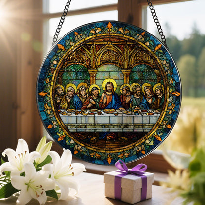 8-Inch The Last Supper Suncatcher Ornament, Stained Glass Window Hanging & Christmas Ornament, Christian Religious Window Decor — Gifts for Christmas & Holidays, Christian Gift, Religious Gift