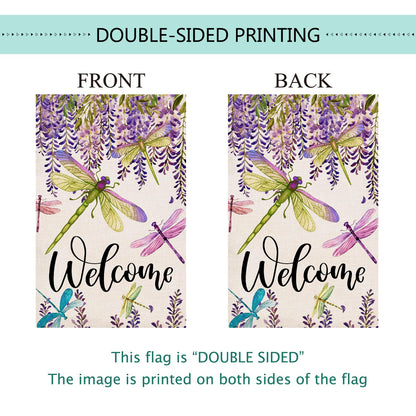 Baccessor Spring Summer Flower Garden Flag Wisteria Dragonfly Floral Welcome Small Yard Flag Burlap Double Sided Vertical Seasonal Farmhouse Wedding Outside Outdoor Decoration 12.5x18 Inch