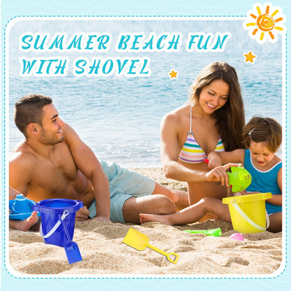 Didaey 7.5 Inch Beach Buckets and Shovels Plastic Sand Pails Castle Building Sand Shovel for Boys and Girls Summer Beach Toys Party Favors(12 Set)