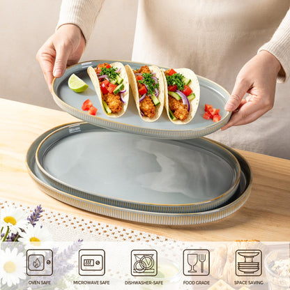 theterra Ceramic Serving Platter, 15.6"/14.4"/12.2" Oval Serving Dishes for Entertaining, Oven Safe, Microwave Safe, Serving Plates Set of 3 for Wedding, Party, Turkey, Desert Sage