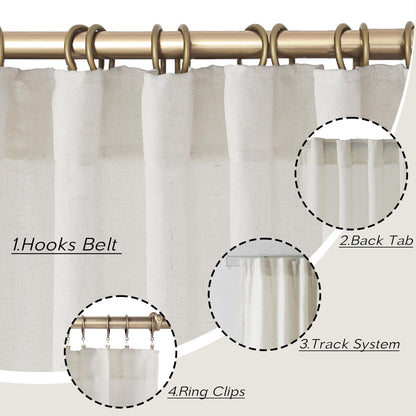 Undyed Natural Linen Cotton Blend Gauze Curtains, Soft Lightweight Light Filtering Semi-Sheer Panels for Living Room Bedroom, 84 Inch Length, 2 Panel Set
