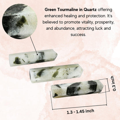 Amazing Gemstone Green Tourmaline in Quartz Crystal Points Bulk Healing Crystals - Pack of 3 Single Terminated Healing Wand Point Bulk Crystals for Crafts, Crystal Grid, DIY Work