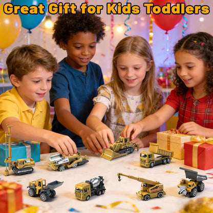 12 Pack Diecast Construction Toys, Mini Alloy Engineering Vehicle Car Set for Kids 3 4 5 6 7 8 Years Old, Excavator Truck Toys for Birthday Party Favors Cake Decorations Gifts(Yellow)