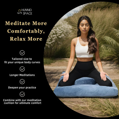hunnidspace Meditation Cushion Set Zafu & Zabuton – Buckwheat Hull & Memory Foam, Adjustable Floor Pillow for Yoga, Meditation & Sitting, Removable Velvet Cover (Navy Blue)