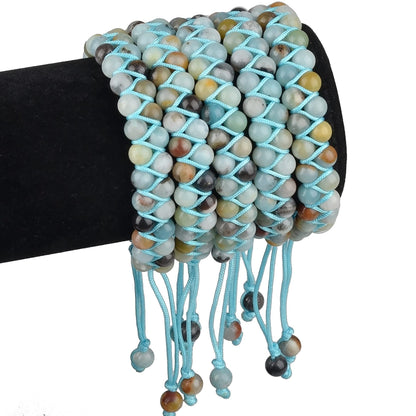 MASSIVE BEADS Double Layer Stone Chakra Healing Crystals Bracelet Yoga Beads Meditation Relax Anxiety Bangle for Unisex Women Men (Multicolor-Amazonite, 6mm)