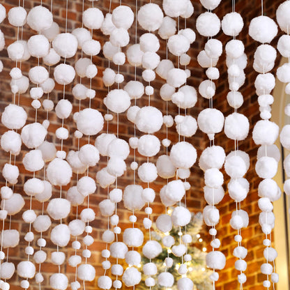 Tegeme 12 Pcs Winter Snowball Garland 6.5 Feet White Pom Pom String Garland Winter Party Wonderland Decoration Snow Ball Hanging Banner White Snowball Decor for Ceiling Tree Holiday Party Wall Home