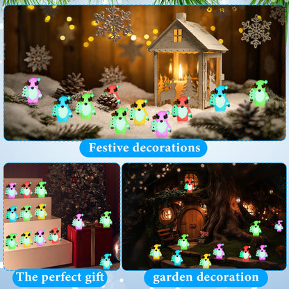 Sonwyoung 30 Pcs Christmas Mini Gnomes Figurines Bulk Glow in Dark Luminous Santa Miniature Tiny Ornaments Christmas Village Decor Hide and Seek Mini Gifts Xmas Tree Home Party Craft Decoration