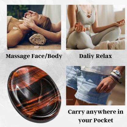 Amazing Gemstone Red Tiger Eye Worry Stone Crystals and Healing Stones - Worry Stones for Stress Relief Gifts - Piedra Crystal Fidget for Meditation - Unique Stocking Stuffers and Birthday Gifts