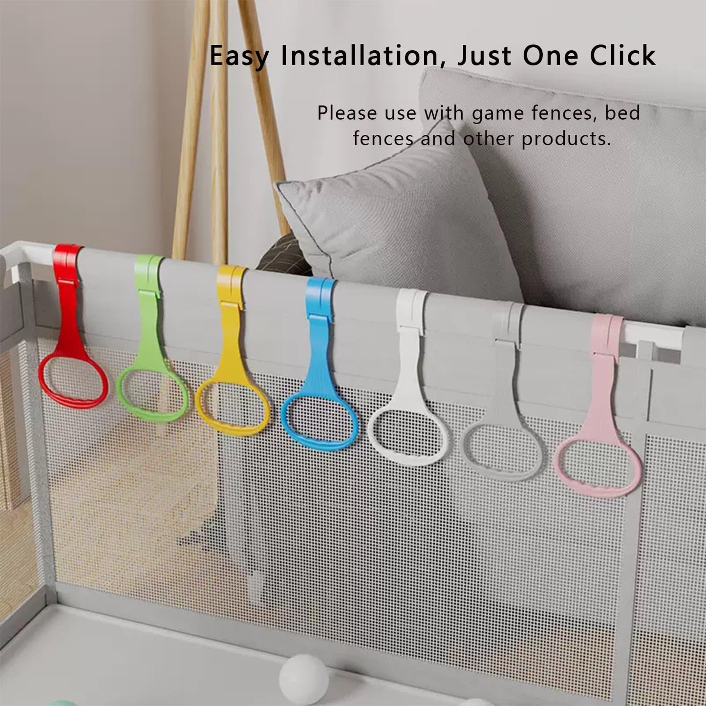 Awleynz 4Pcs Baby Playpen Pull up Rings, Pull up Rings for Play Pen, Playpen Accessories for Help Stand Up Walking Training Tool Newborn (Blue)