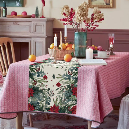 72 x 13 Inch Christmas Table Runner – Red Poinsettia and Greenery Holiday Table Decoration with Winter Berries for Dining Room, Kitchen, and Festive Christmas Parties