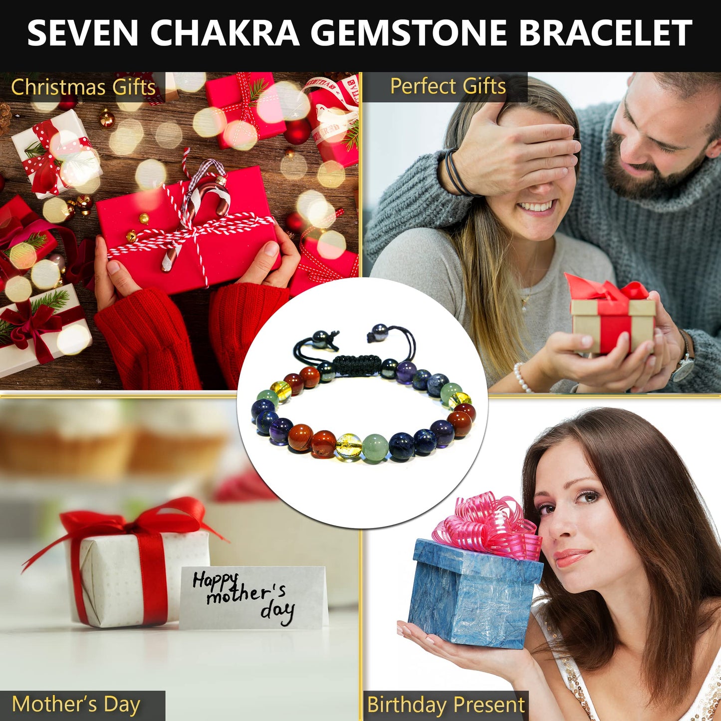 ANAYA AGATE Healing Crystal Bracelet – Chic Gemstone Bracelet for Men and Women – 8mm Round Bead Bracelets for Spiritual Healing, Protection, Positive Energy - Seven Chakra
