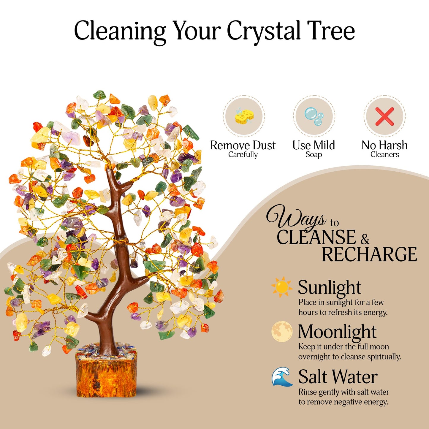 YATSKIA Chakra Tree - Crystal Tree - Stones and Crystals - Spiritual Decor - Chakra Stones and Healing Crystals - Feng Shui Decor - Crystal Gifts for Women