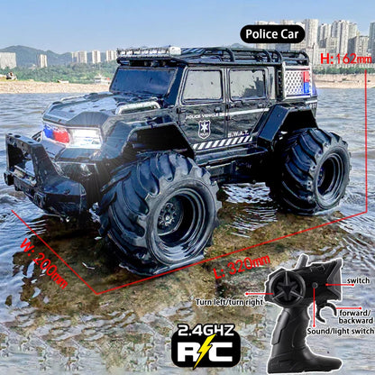 Amphibious Remote Control Car Waterproof Monster RC Cars 4WD All Terrain Off-Road Stunt Vehicle Toys with 2.4 GHz LED Lights for 6 7 8 9 10 11 12+ Year Old Kids Boys Girls Gifts Presents (Black)