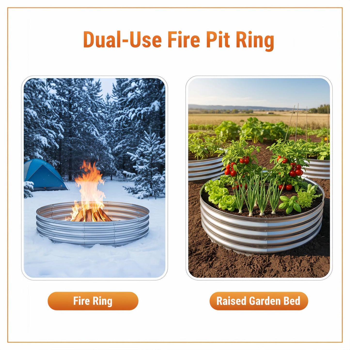 Eclaron 60 Inch Galvanized Steel Fire Pit Ring, 12 Inch Raised Heavy Duty Wood Burning Campfire Ring, Heat Resistant Outdoor Fireplace for Backyard, Patio & Camping