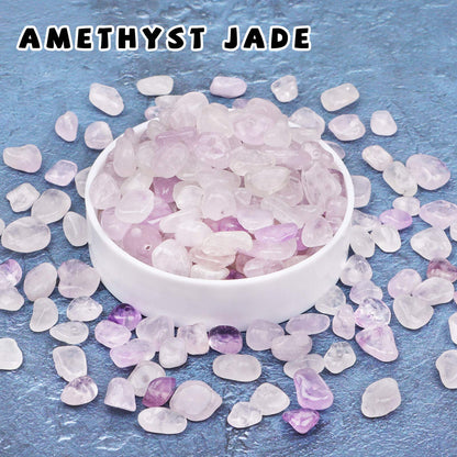500 pcs Natural Chip Stone Beads, Amethyst Jade 5-8 mm Irregular Gemstones Healing Crystal Loose Rocks Bead Hole Drilled for Jewelry Making Bracelet