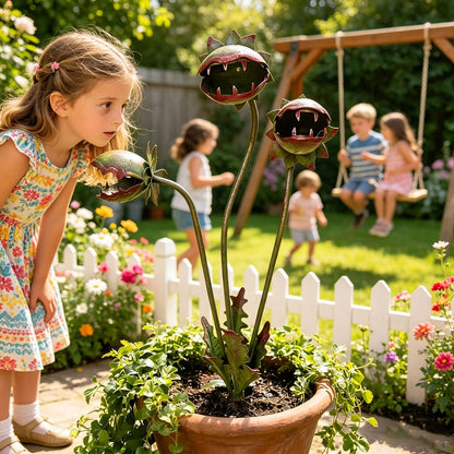 nerhemg Whimsical Metal Carnivorous Plant Garden Stake, 25-Inch Large Venus Flytrap Monster Plant Sculpture, Durable Yard Art for Flower Beds, Patios & Planters, Unique Quirky Garden Gift