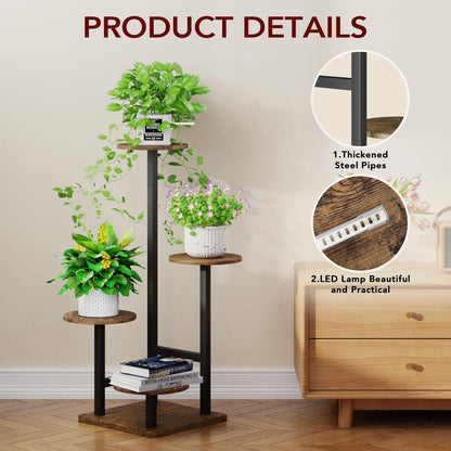 Homsorout Plant Stand Indoor with Grow Light,4-Tiered Tall Plant Stand Indoor, Metal Plant Shelf with Adjustable Light, Ideal for Living Room, Garden, Patio (Black Brown)