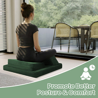 PRIMEPATIO Meditation Cushion Set, Meditation Pillow for Sitting on Floor, Large Yoga Pillow with Knee Support, Washable Zafu Meditation Mat, 3 Shapes Floor Pillow for Adults, Green