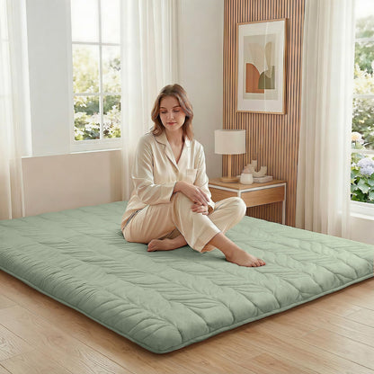 ZonLi Japanese Floor Mattress Futon Mattress Twin Size, Thicken Roll Up Tatami Mat 100% Cotton Washable Cover, Portable & Foldable Floor Bed Mattress for Sleeping, Dormitory, Adult Kids, Green