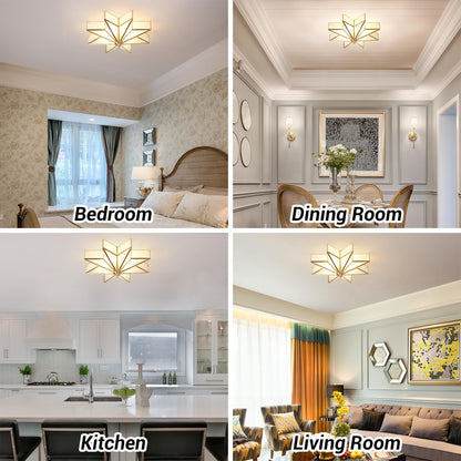 Aeyee Star Glass Ceiling Light with Ceramic Light Socket Brass Flush Mount Ceiling Light Fixture with Frosted Glass Shade Mid Century Moravian Star Light for Bedroom Foyer Living Room (19.7")
