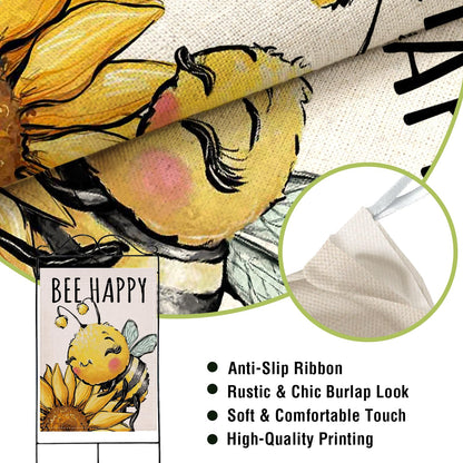 Artofy Spring Summer Bumble Bee Sunflower Large Decorative House Flag, Bee Happy Flower Floral Yard Garden Outside Decor, Honeybee Seasonal Burlap Outdoor Home Decoration Double Sided 28 x 40