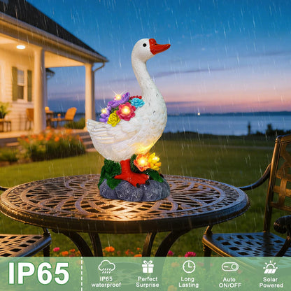 ZFNN Garden Goose Statue with Solar Succulent Lights, Outdoor Porch Goose Decor, Waterproof Figurine Lights for Yard Lawn Patio Balcony, Unique Gifts for Mom, Garden Lovers, Grandma