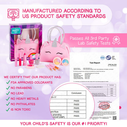 Kids Real Makeup Kit with Pink Unicorn Purse, Non Toxic Washable Make Up Set - Unicorn Toys for Girls Age 4-6, 5 Year Old Girl Birthday Gift Ideas, Toddler Little Girl Gifts 3 4 5 6 7 8 9 10 Years Old