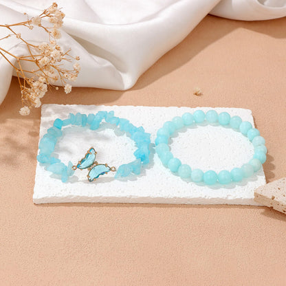 GolbalJew Healing Crystal Stone Bracelets Aquamarine Bracelet for Women Blue Gemstone Beads Stretch Bracelet Butterfly Charms Jewelry Women Gift