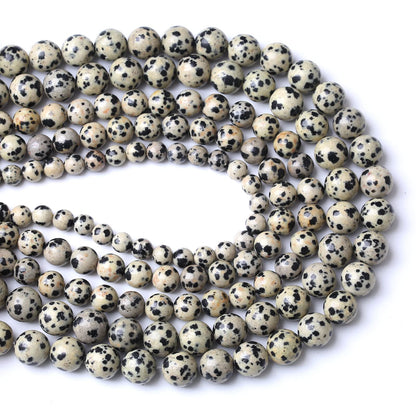 10mm 38pcs Natural Stone Beads Dalmatian Jasper Round Loose Spacer Beads for Jewelry Making DIY Bracelet Necklace Accessories (10mm, Dalmation Jaspers)