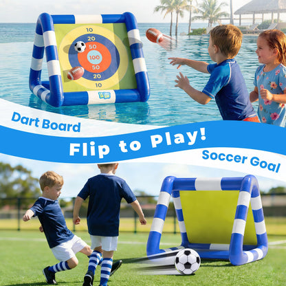 Funscape Kids Soccer Pool Toy, 2-in-1 Inflatable Float Soccer Goal & Ball Toss Water Game, Toddler Outdoor Football Backyard Game, Summer Beach Pool Party Gift 3 4 5 6 7 8 10 12 Year Old Boy Girl Teen