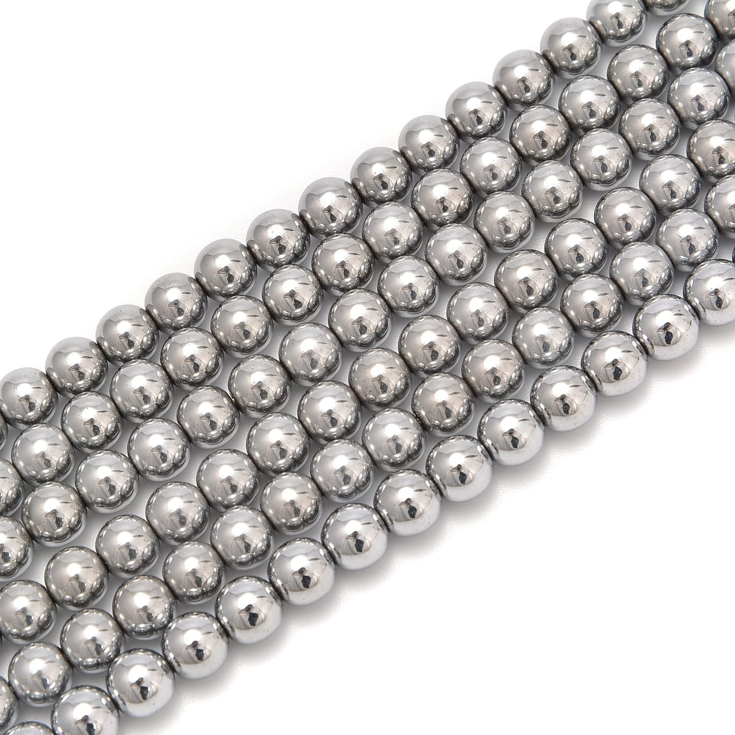 jodaying 10mm Silver Plated Hematite Smooth Round Natural Gematone Loose Beads for Jewelry Making DIY Findings 1 Strand 15"