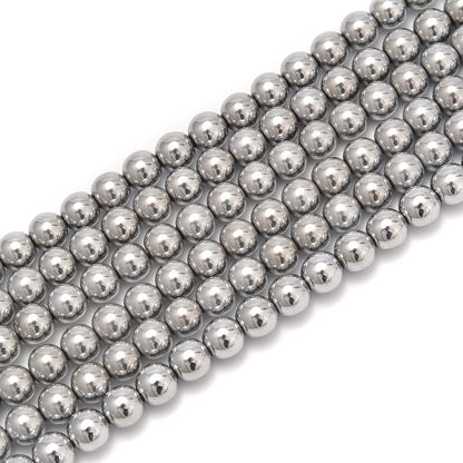 jodaying 10mm Silver Plated Hematite Smooth Round Natural Gematone Loose Beads for Jewelry Making DIY Findings 1 Strand 15"