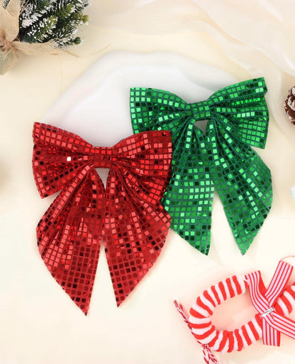 Wecoe 2pcs Christmas Hair Bows Clips - Sparkly Hair Barrettes & Holiday Disco Hair Accessories for Women & Girls