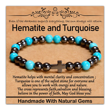 CHCCOYE 6mm Natural Healing Gemstone Bracelet Handmade Yoga Stretch Elastic Bracelet Stress Relief Crystal Jewelry for Men and Women (6mm FAITH)