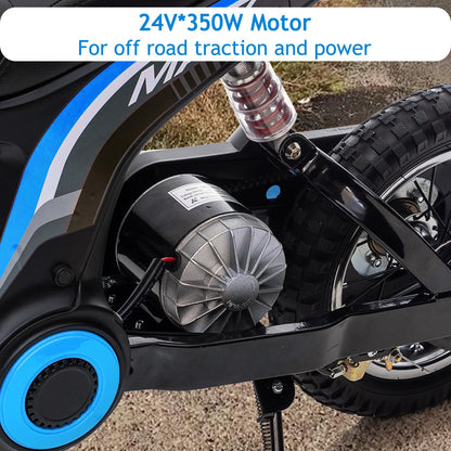 GarveeLife 24V Electric Dirt Bike for Kids 8-14, Motorcycle With Authentic Motocross Geometry, Rear-Wheel Drive, High-Torque Motor, Blue