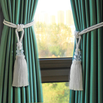 Fenghuangwu Tassel Curtain Tiebacks Handmade Curtain Tie Backs, Elegant Crystal Curtain Holdbacks for Home Office Decor (White, 2P)