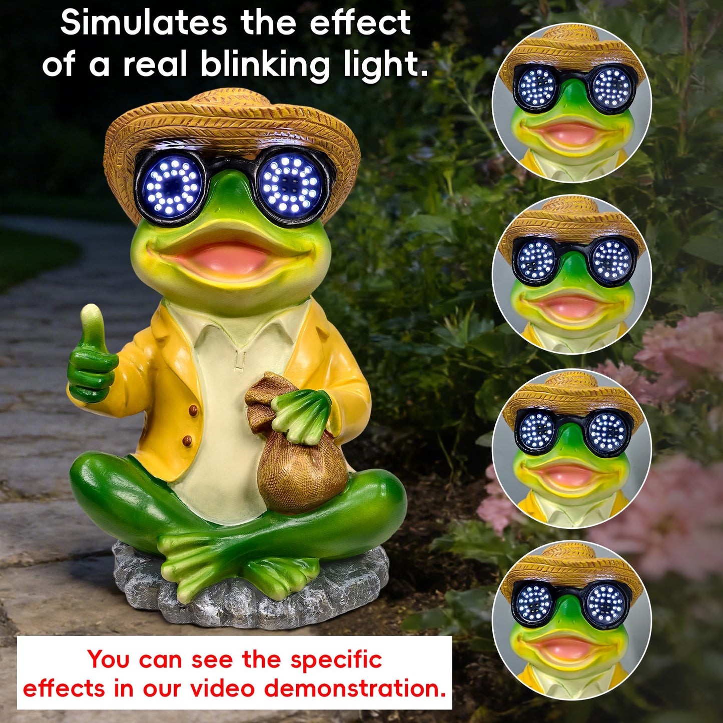 Solar Frog Garden Statue Decor - Waterproof Frog Figurine with Solar LED Blink Eyes,Funny Outdoor Garden Statues for Yard Patio Lawn Ornament,Unique Housewarming, Birthday, Thanksgiving, Mom Gifts