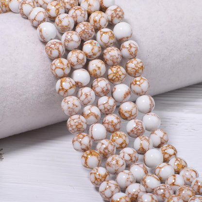 NITOPUPU 100Pcs 8mm Natural Smooth White Howlite Spun Gold Beads Round Loose Gemstone Stone Beads for Jewerly Making with Crystal Stretch Cord
