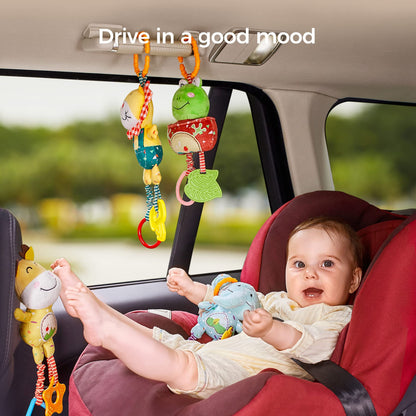 TUMAMA Baby Toys for 0, 3, 6, 9, 12 Months, Handbells Baby Rattles, Soft Plush Early Development Stroller Car Toys for Infant, Newborn Birthday Gifts, 4 Pack