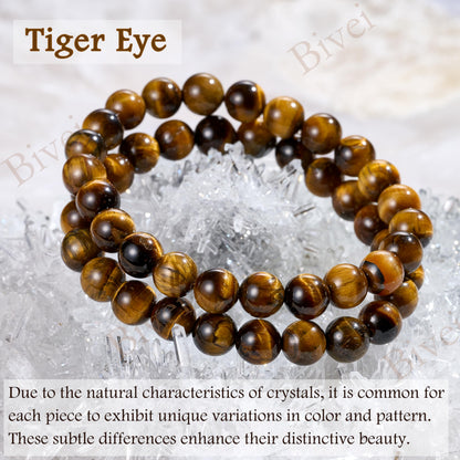 Bivei Tiger Eye - Confidence - 8mm Beaded Bracelets for Women Handmade Semi Precious Natural Stone Stretch Elastic Jewelry Yoga Protection Gifts