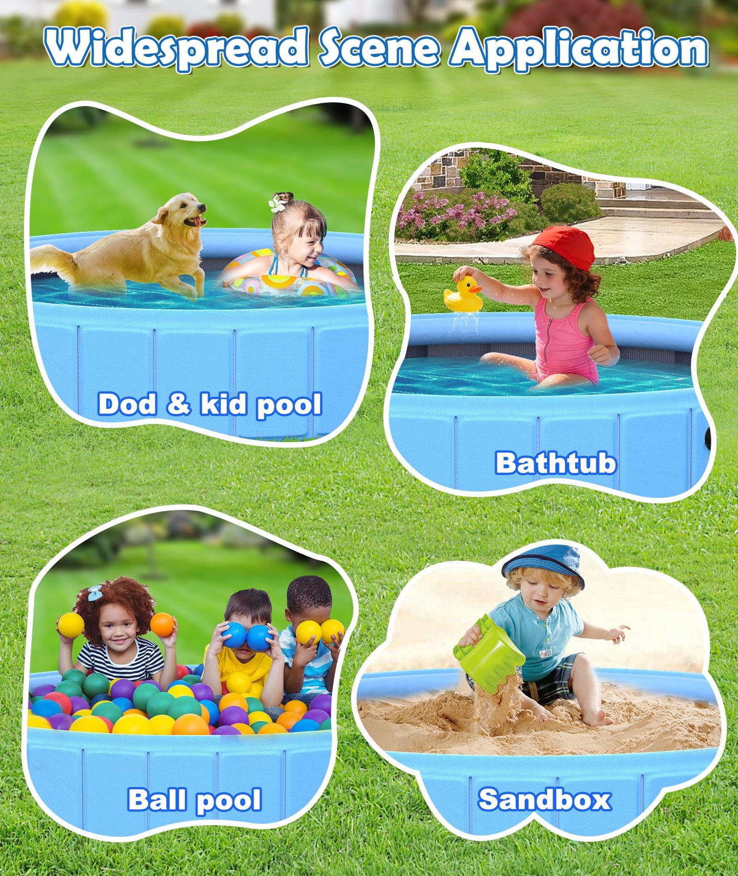 EPN Large Foldable Dog Pool – 0.55MM PVC 2-in-1 Portable Bathtub & Sprinkler for Dogs, Cats, Kids – Heavy Duty, Non-Slip, Summer Water Toy (79 in)