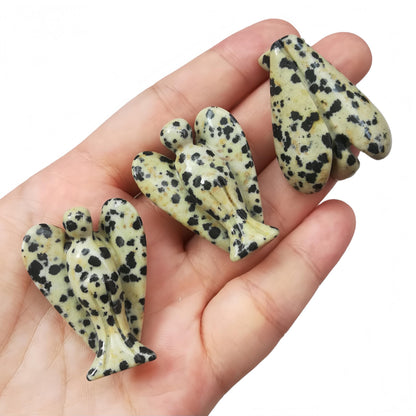 Afucats Natural Speckle/Dalmation Stone Healing Guardian Angel Indoor Decorative Stone,1.5 Inches Carving Pocket Palm Statue,Gift for Her Christmas Décor