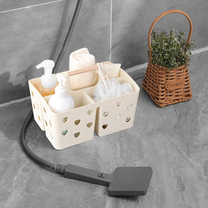 Anyoifax Portable Shower Caddy Plastic Shower Basket Organizer Divided Bathroom Caddy Storage Cleanning Caddy Tote with Handle for College, Dorm Room, Kitchen, Beige