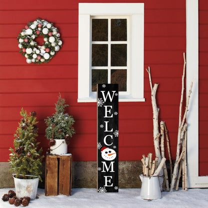 Winter Welcome Sign Vertical Porch Sign with Snowman and Snowflakes Black Wood Outdoor Christmas Holiday Decor for Home Outdoor Yard Party