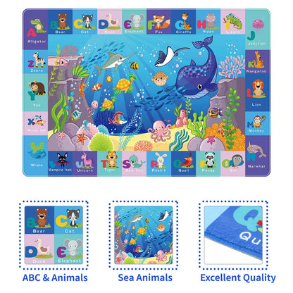 LTKOUGFAM Baby Mat for Floor-Underwater World Play Rug, ABC Kids Rugs for Playroom, Ocean Playmat Crawling Tummy Time Mat, Non-Toxic Non-Slip Foldable Mats (59X39.4 INCH)