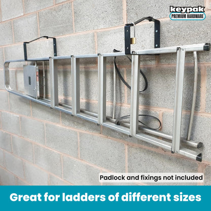 Keypak ST0555B 2 Pack Universal Lockable Wall Ladder Rack Brackets Secure Storage, Black, 170 x 235 x 30 mm