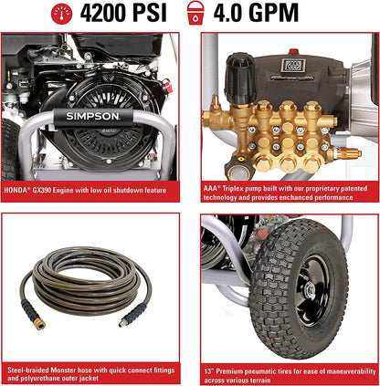 Simpson PS4240 PowerShot Gas Pressure Washer Powered by Honda GX390, 4200 PSI at 4.0 GPM, (49 State) 60456