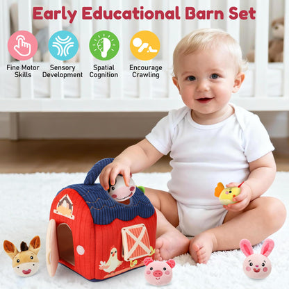 Baby Toys 6-12 Months, Montessori Sensory Barn Toys for Babies 3-6 7 8 9 10 12 18 Months, Stuffed Farm Animal Toys for Toddlers 1-3, Infant Toys Christmas Gifts for 1 2 Year Old Boys Girls