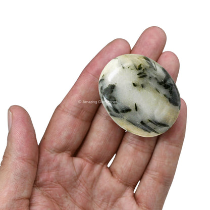 Amazing Gemstone Green Tourmaline in Quartz Crystals and Healing Stones - Large Palm Stone Crystals Piedra - Crystal for Good Luck,Positivity,Meditation - Unique Stocking Stuffers and Birthday Gifts